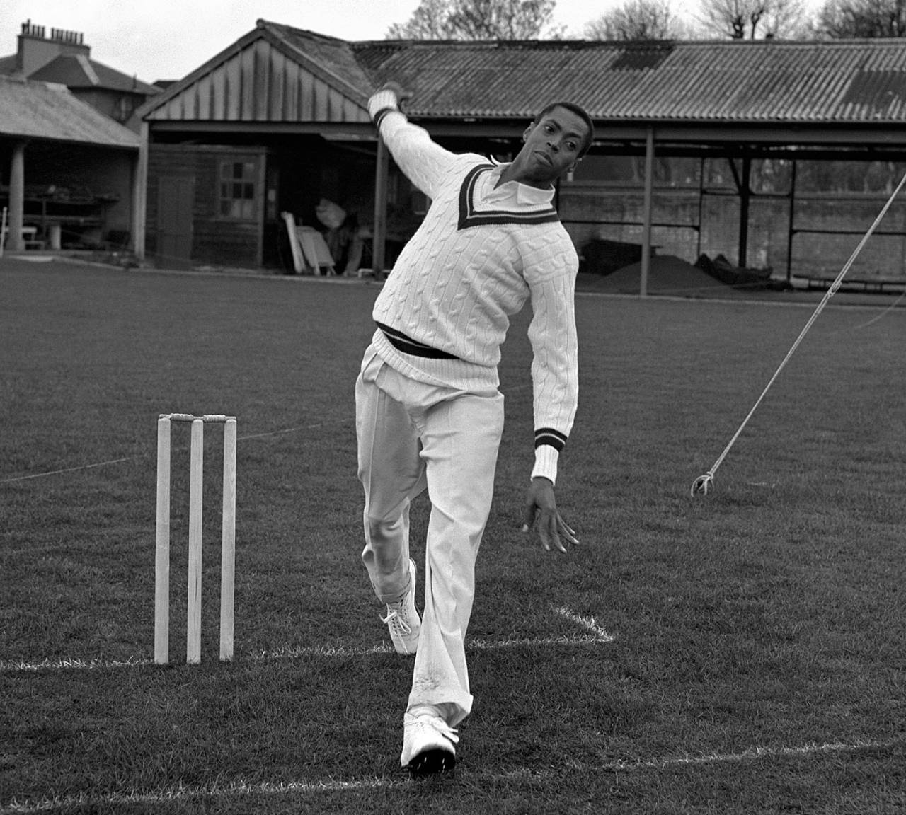 Lance Gibbs bowls, April 1968