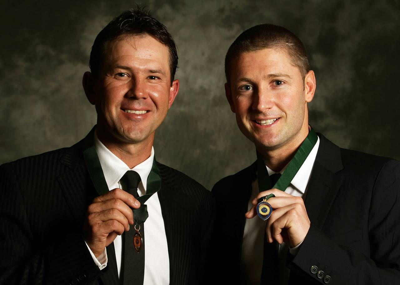 Ricky Ponting and Michael Clarke with their Allan Border Medals, Melbourne, February 3, 2009