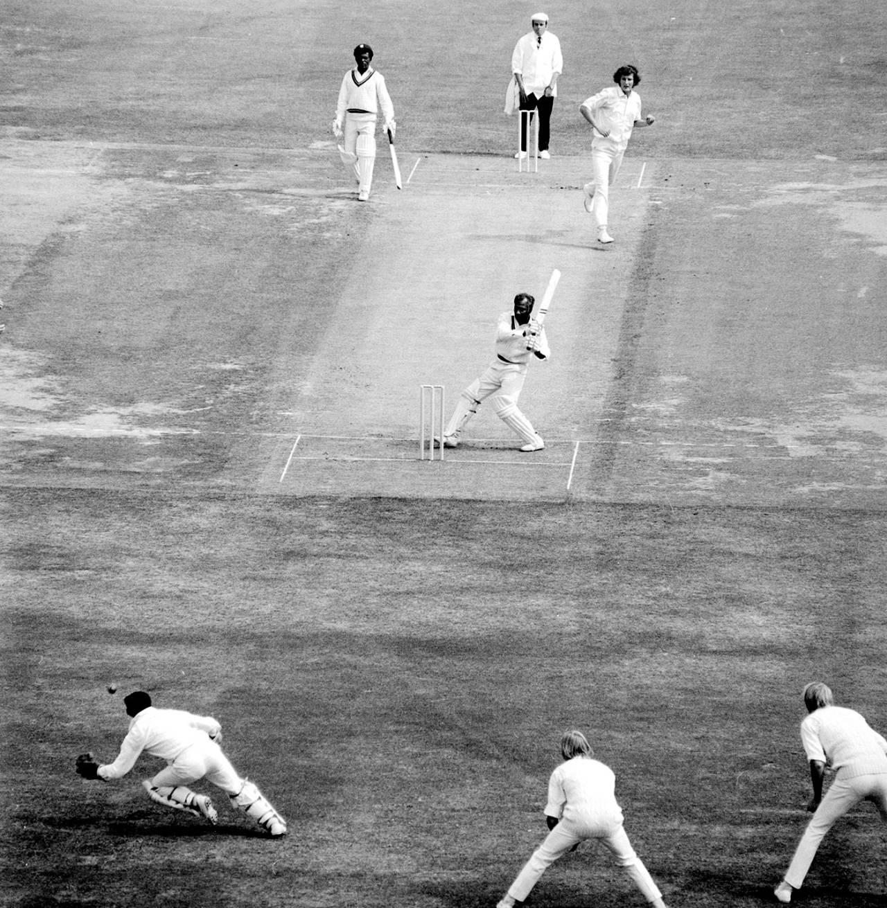 Rohan Kanhai swings at and misses a ball from Bob Willis and Alan Knott intercepts it, England v West Indies, 3rd Test, Lord's, 1st day, August 23, 1973