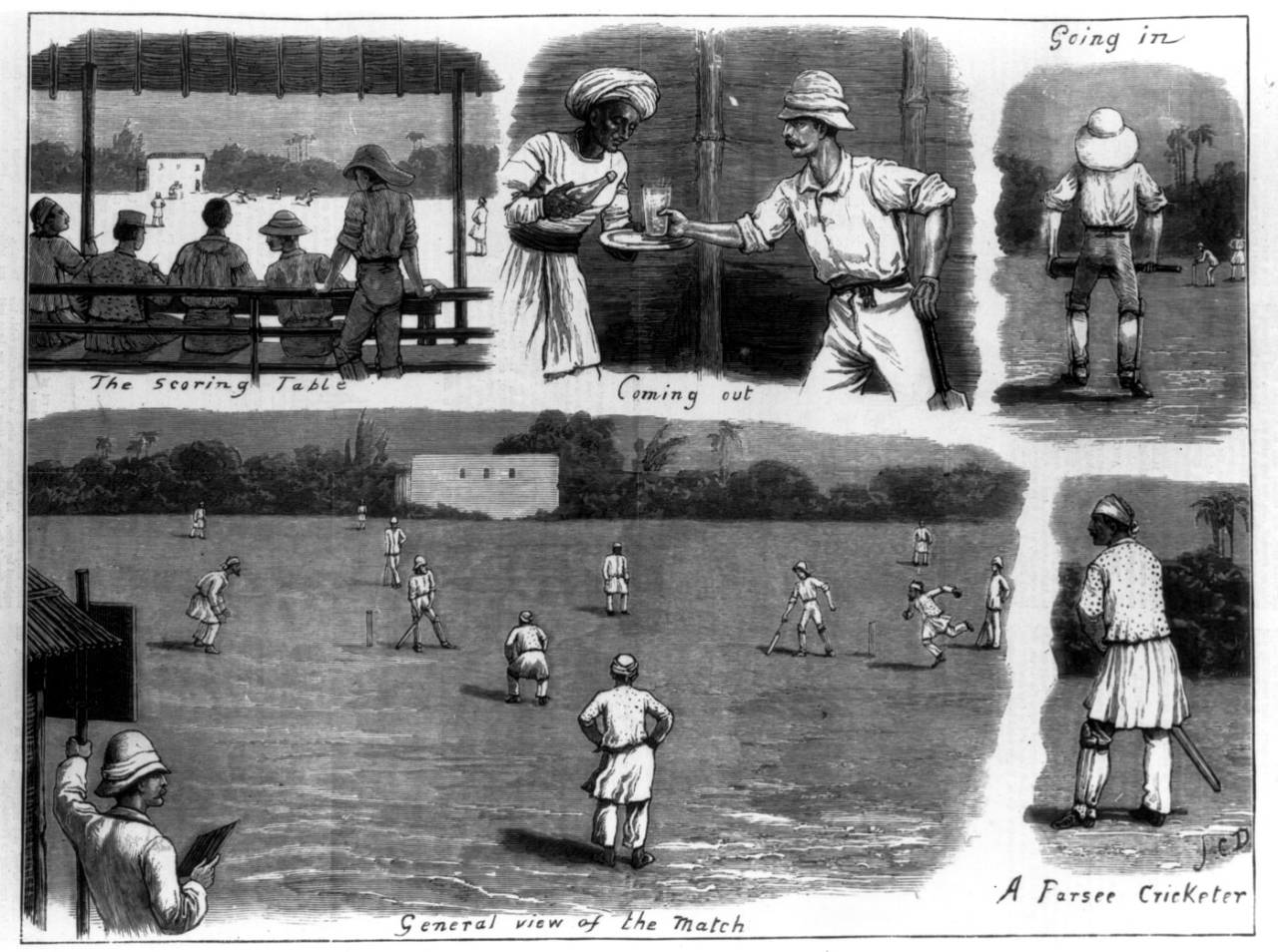 An illustration of cricket in India in the 19th century, 1878
