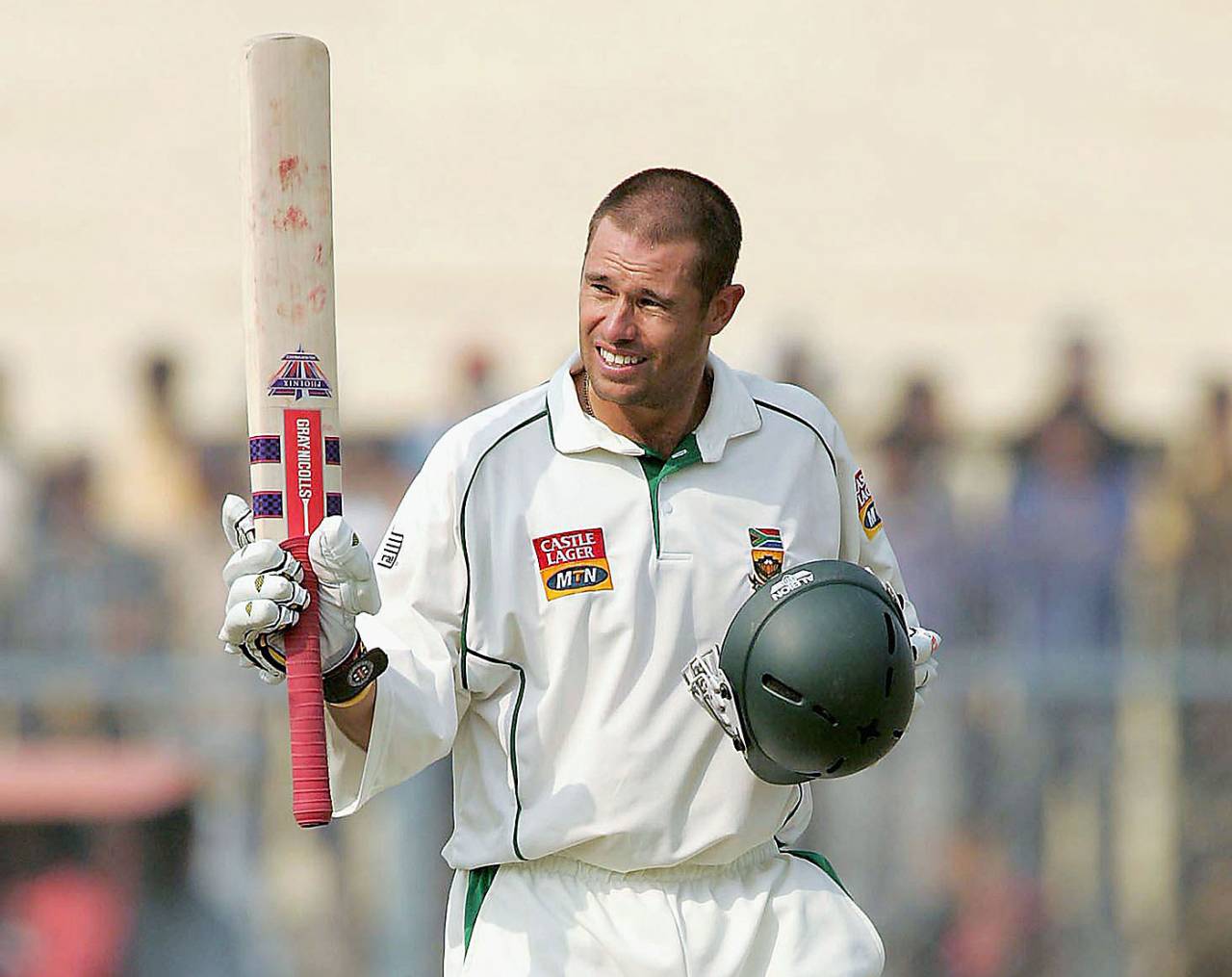 Andrew Hall acknowledges his fifty, India v South Africa, 1st Test, Kanpur, 1st day, November 20 2004