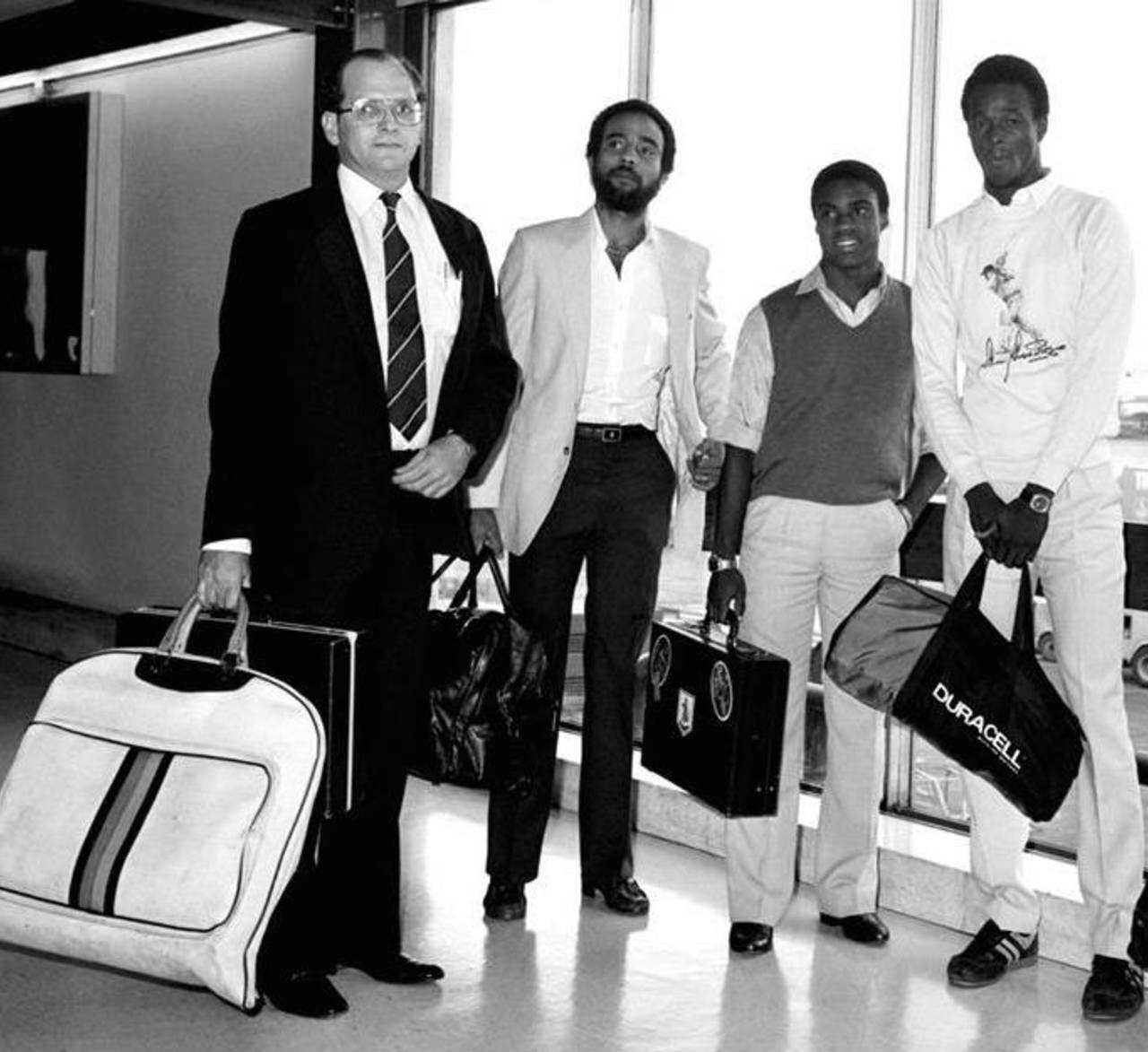 Steve Camacho (left) as West Indies manager along with Jeff Dujon, Gus Logie and Winston Davis