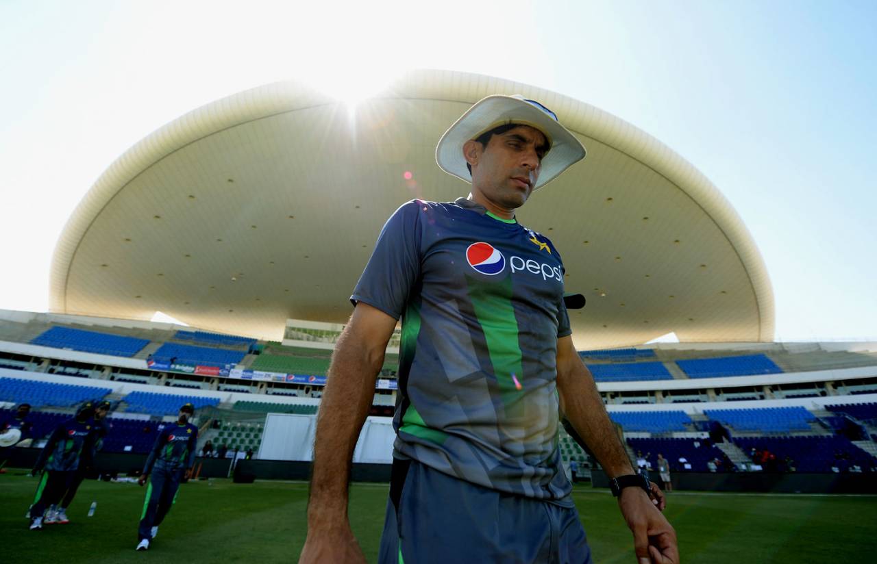 Misbah-ul-Haq leads his players out at practice, Abu Dhabi, October 12, 2015