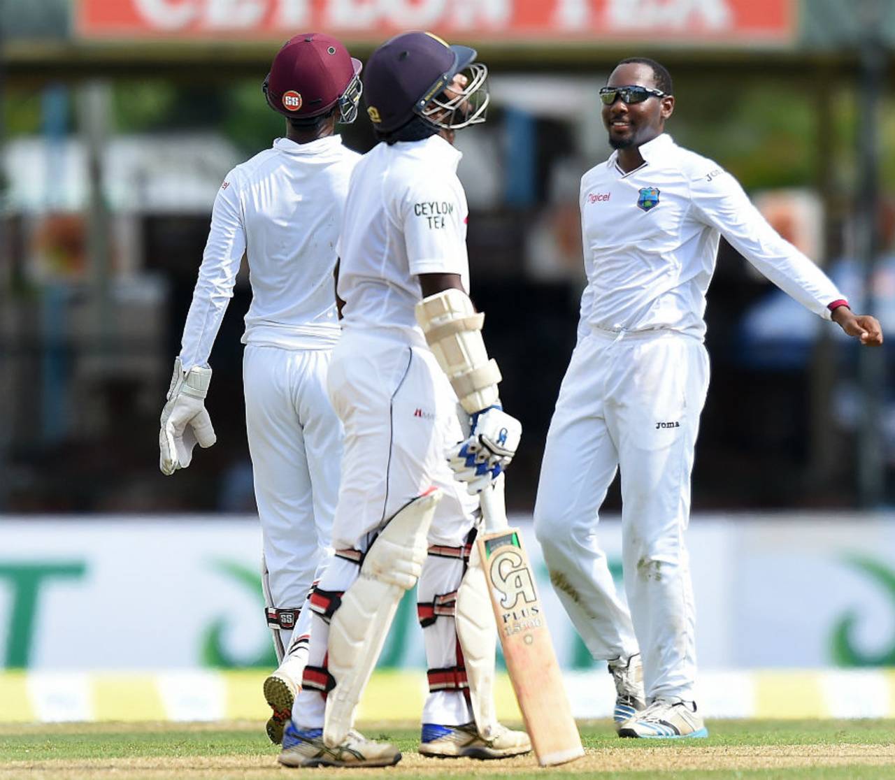 Jomel Warrican celebrates the wicket of Kusal Perera, Sri Lanka v West Indies, 2nd Test, Colombo, 1st day, October 22, 2015