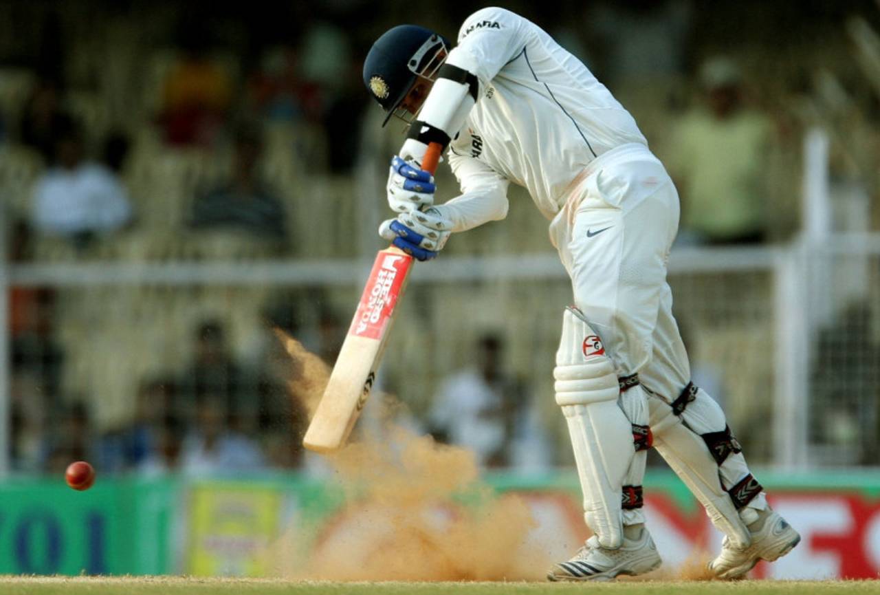 Virender Sehwag kicks up some dust, India v England, 1st Test, Chennai, 4th day, December 14, 2008
