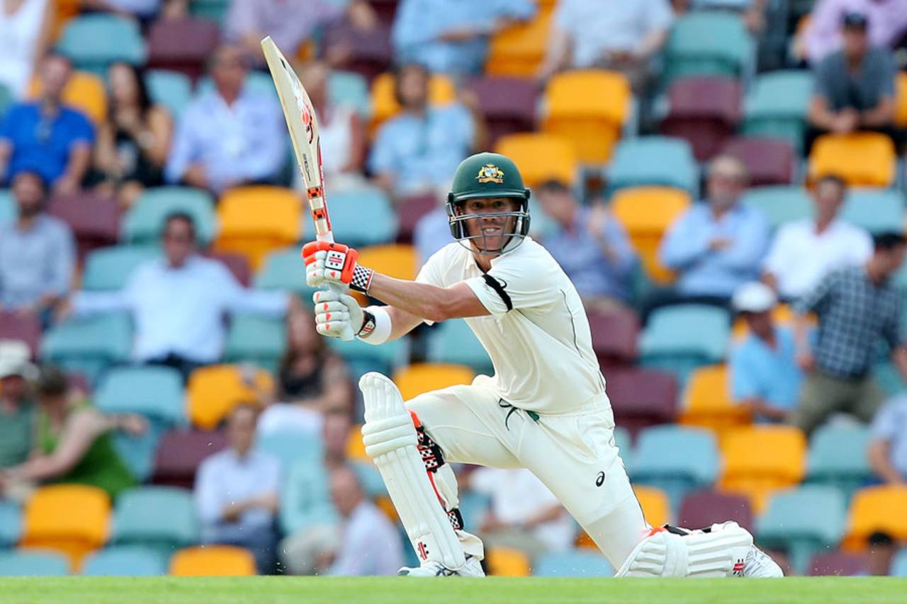 David Warner pierces the off side, Australia v New Zealand, 1st Test, Brisbane, 1st day, November 5, 2015