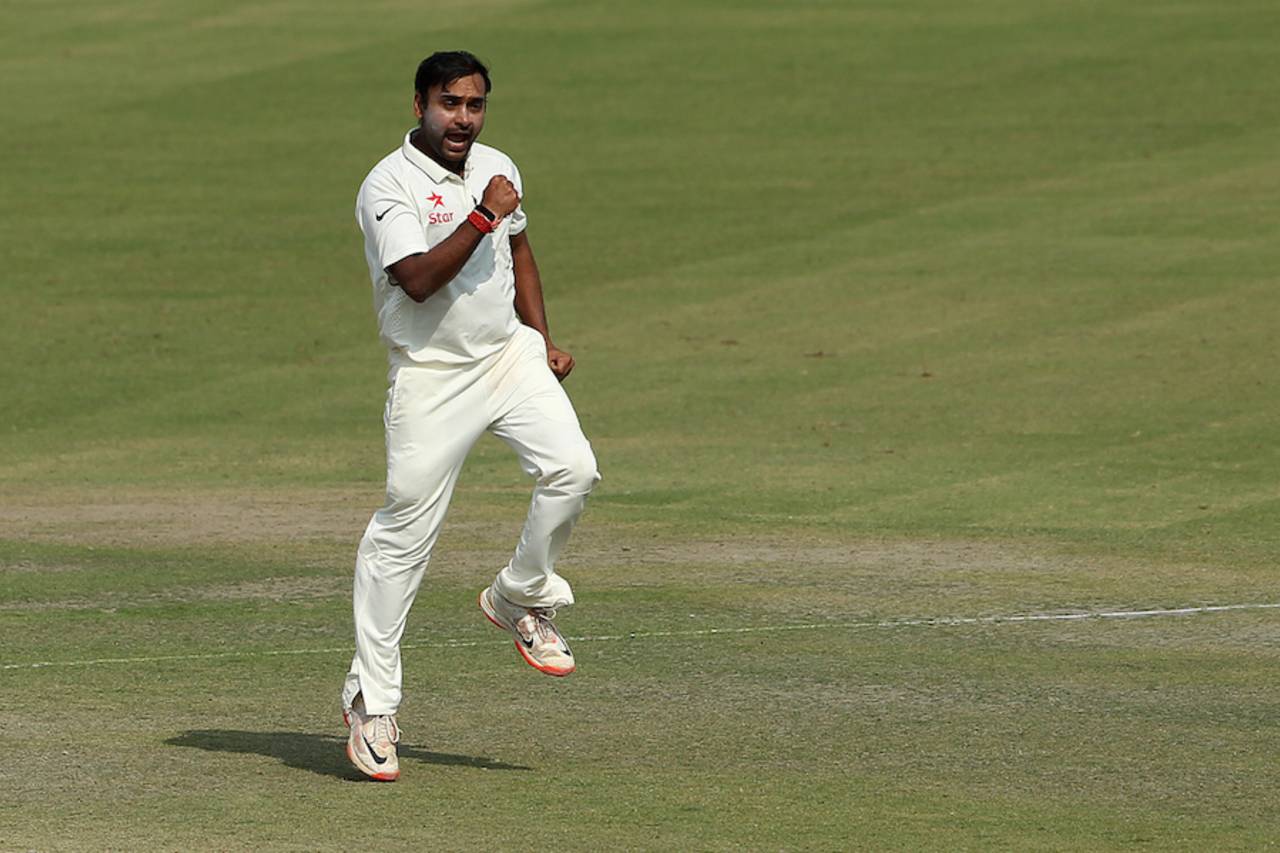 Amit Mishra celebrates AB de Villiers' dismissal, India v South Africa, 1st Test, Mohali, 2nd day, November 6, 2015