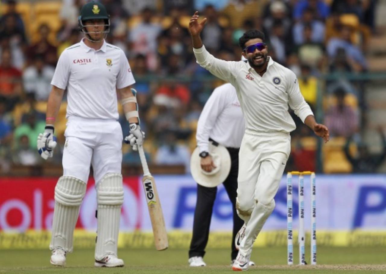 Ravindra Jadeja celebrates the wicket of AB de Villiers&nbsp;&nbsp;&bull;&nbsp;&nbsp;Associated Press