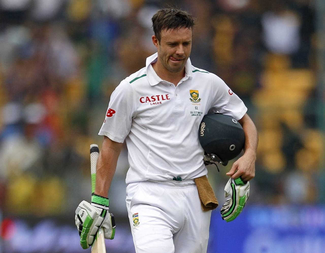 AB de Villiers walks back after being dismissed, India v South Africa, 2nd Test, 1st day, Bangalore, November 14, 2015