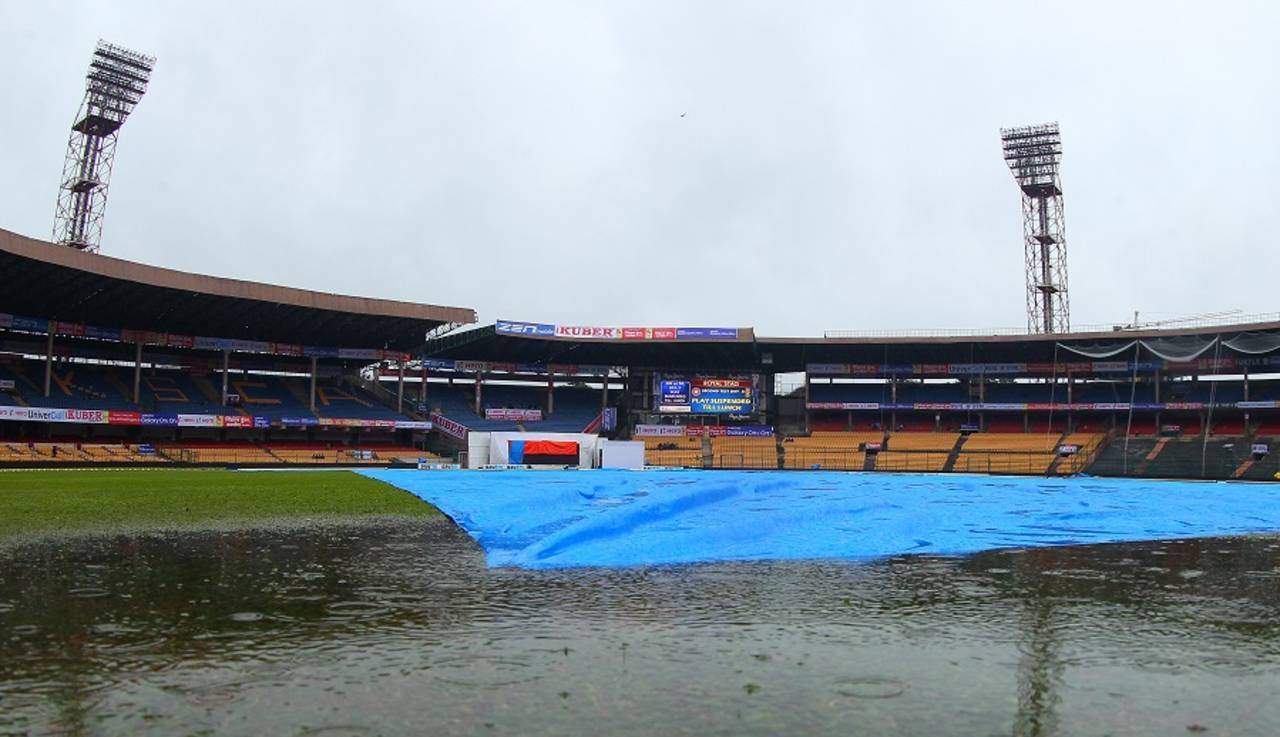 K Sriram (KSCA curator) - "Only one particular area, because of the covers, there was sweating. The umpires felt moisture level on that particular area was on the higher side"&nbsp;&nbsp;&bull;&nbsp;&nbsp;BCCI