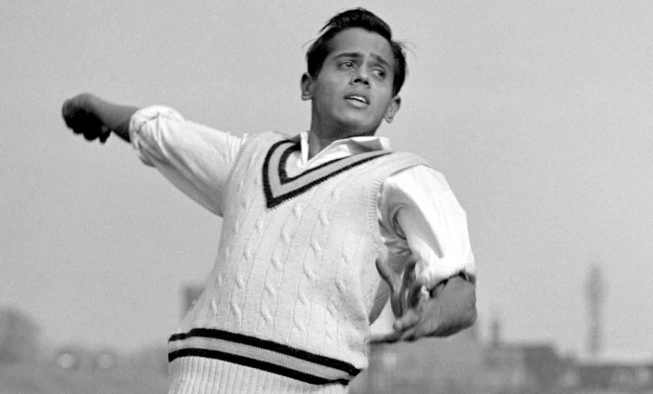 A 22-year-old Srinivas Venkataraghavan bowls in the nets, April 27, 1967