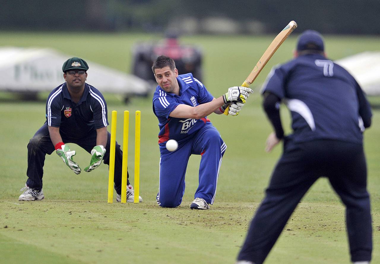 Action from a blind cricket match between England and Australia, Warwick, June 2, 2012