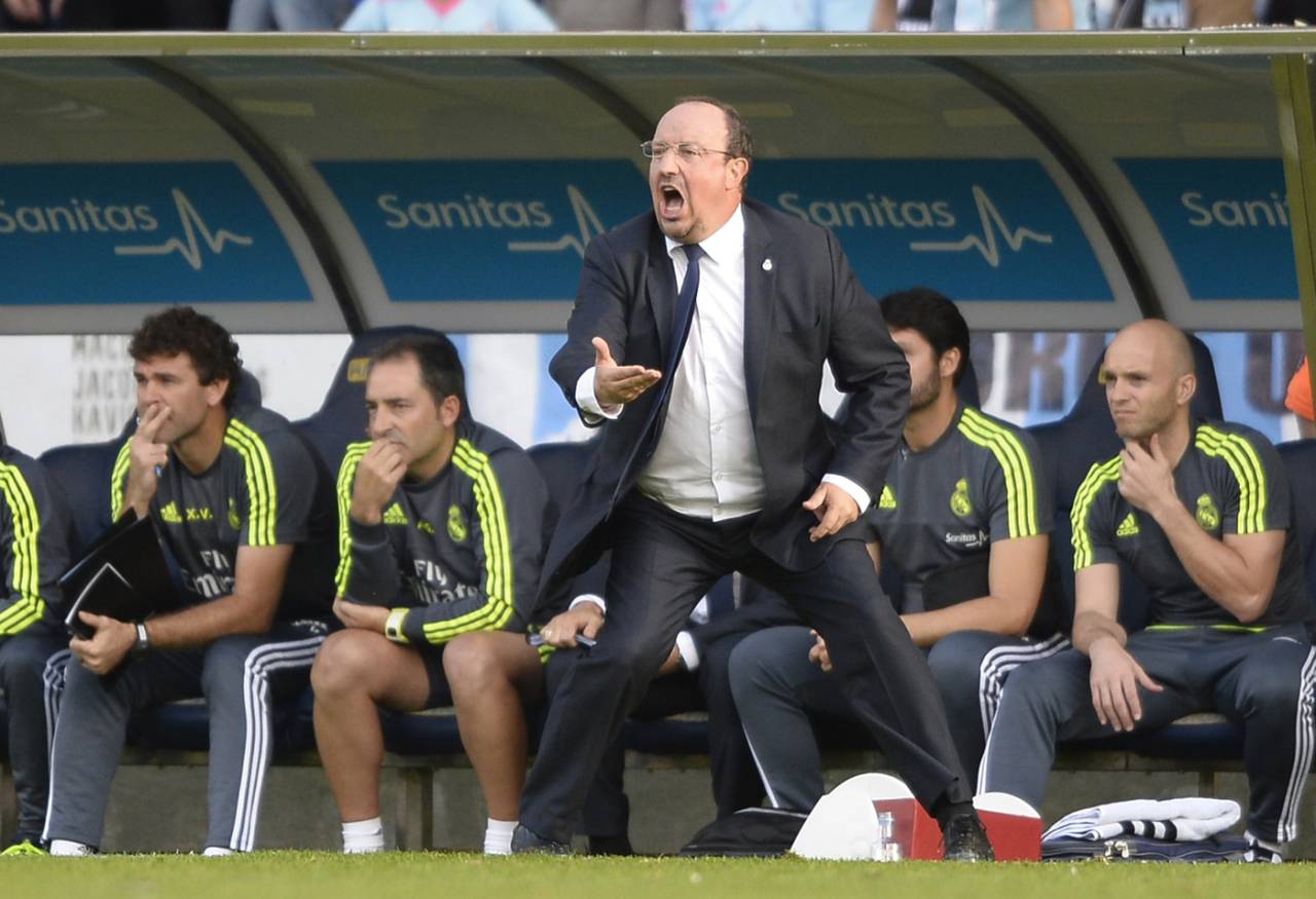 Real Madrid coach Rafael Benitez shouts from the sideline during a Spanish league football match, October 24, 2015