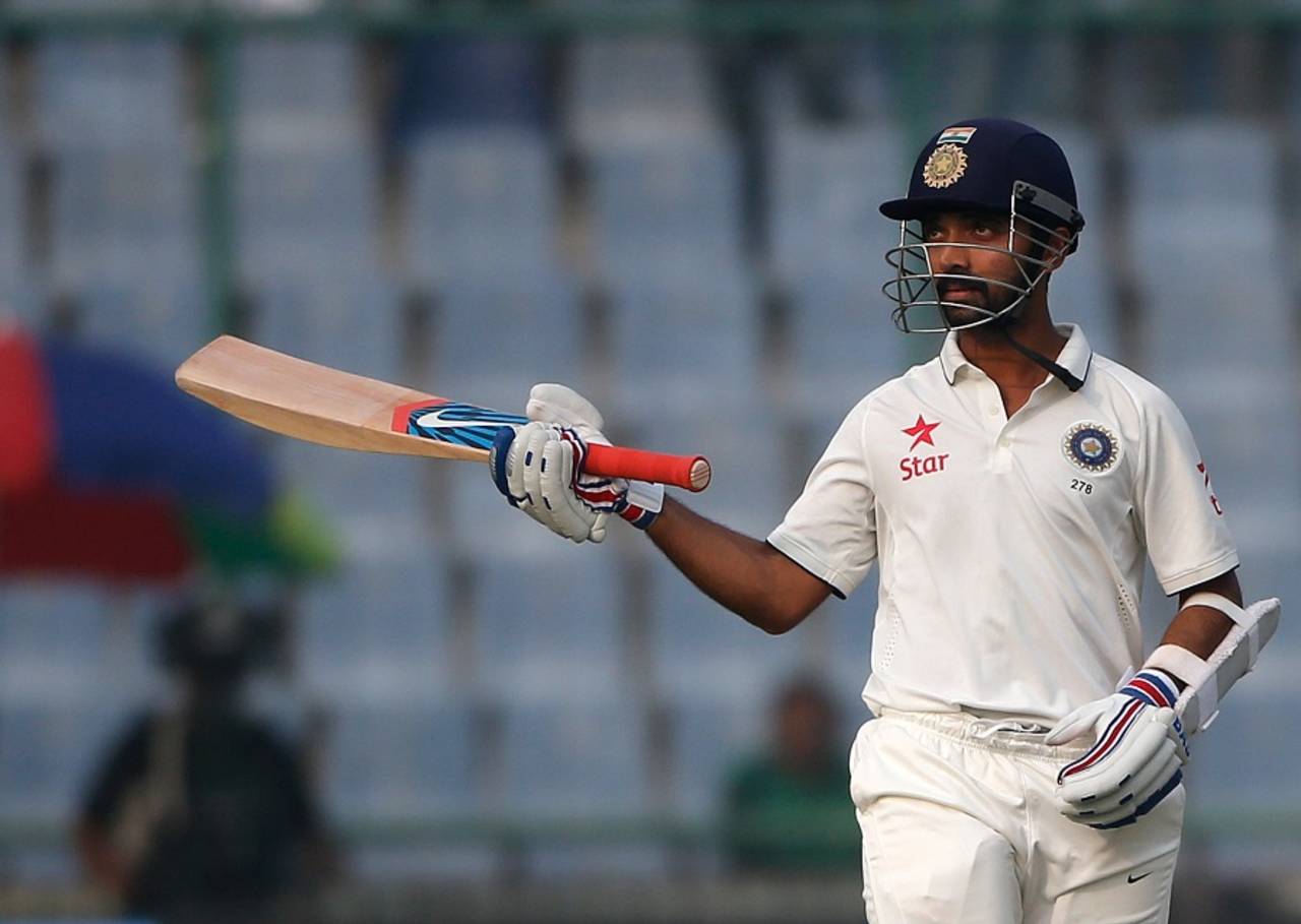 Ajinkya Rahane acknowledges his first fifty at home,  India v South Africa, 4th Test, 1st day, Delhi, December 3, 2015
