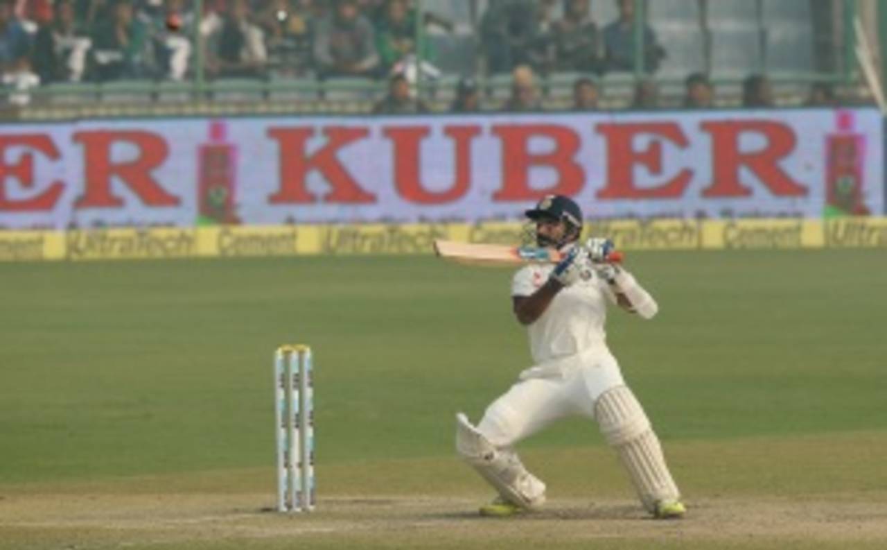 Ajinkya Rahane unfurls an uppercut, India v South Africa, 4th Test, Delhi, 4th day, December 6, 2015