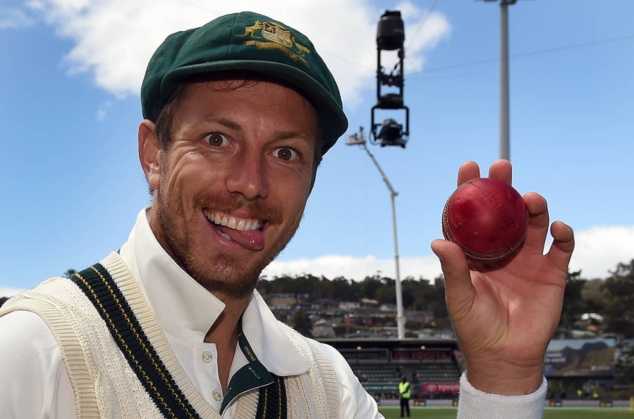 James Pattinson holds up the ball after taking a five-for against West Indies in Hobart, 2015&nbsp;&nbsp;&bull;&nbsp;&nbsp;AFP