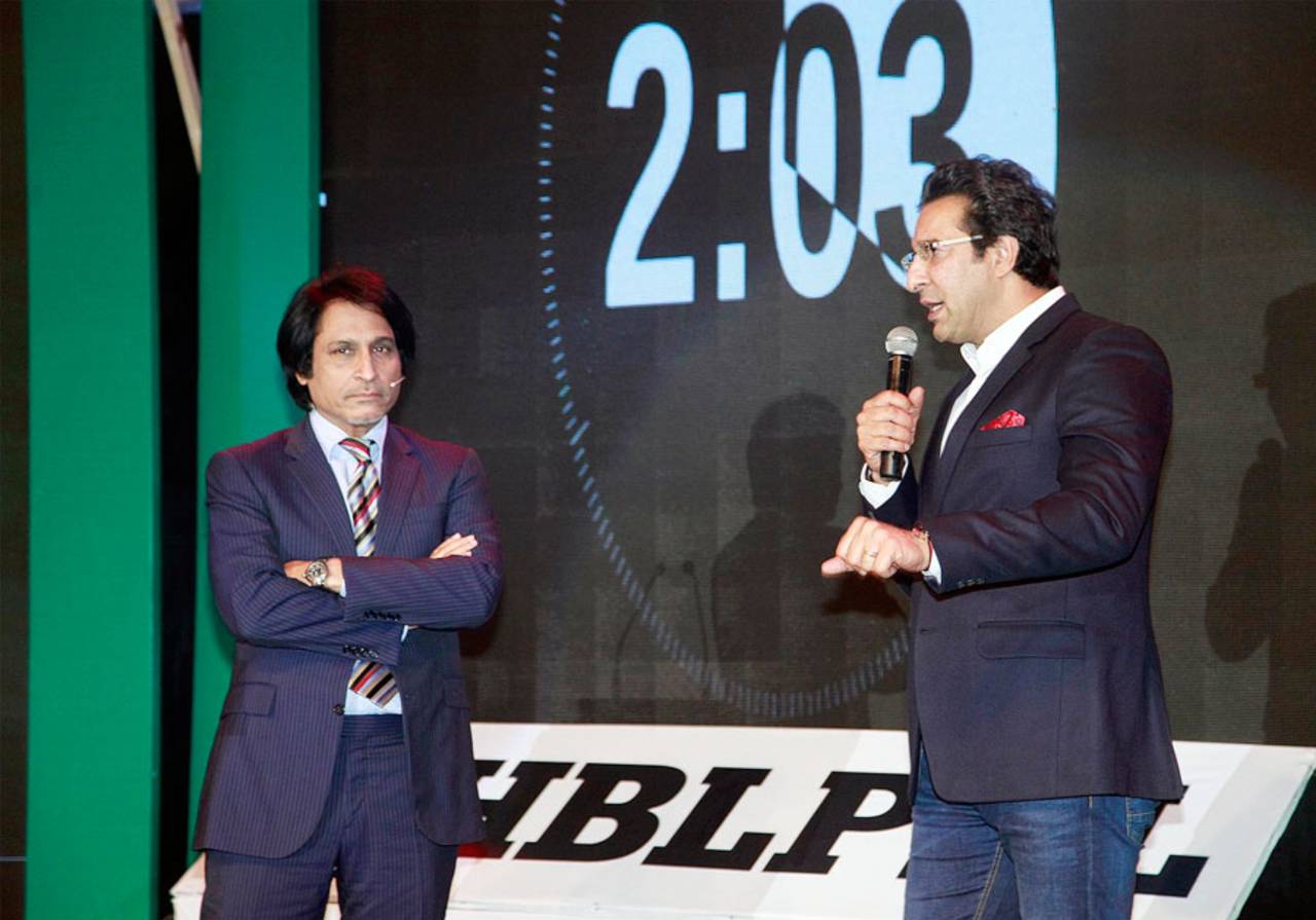 Wasim Akram and Ramiz Raja speak at the PSL draft, PSL draft, Lahore, December 22, 2015