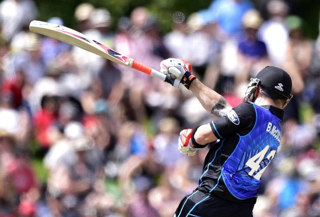 Brendon McCullum loses control of his bat, New Zealand v Sri Lanka, 1st ODI, Christchurch, December 26, 2015