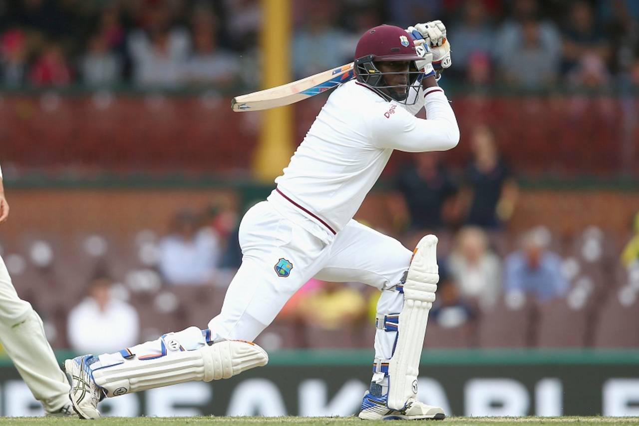 Carlos Brathwaite drives through the off side, Australia v West Indies, 3rd Test, Sydney, 1st day, January 3, 2016