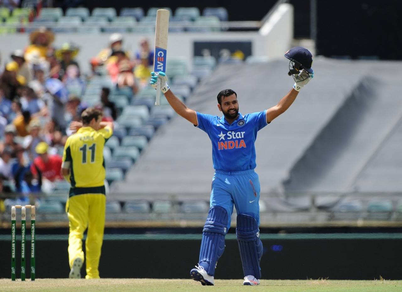 Rohit Sharma reached his century in 122 balls, Australia v India, 1st ODI, Perth, January 12, 2016