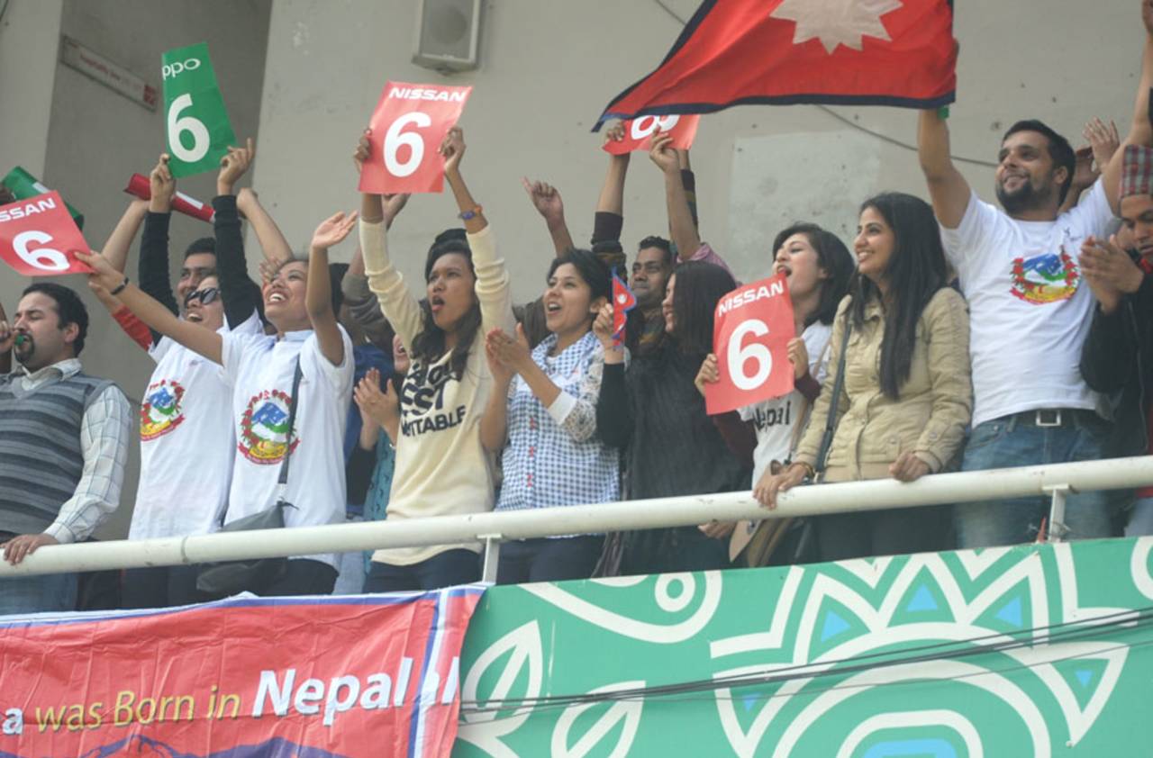 Nepal fans cheer on their team at the Under-19 World Cup, India v Nepal, Under-19 World Cup, Dhaka, February 1, 2016