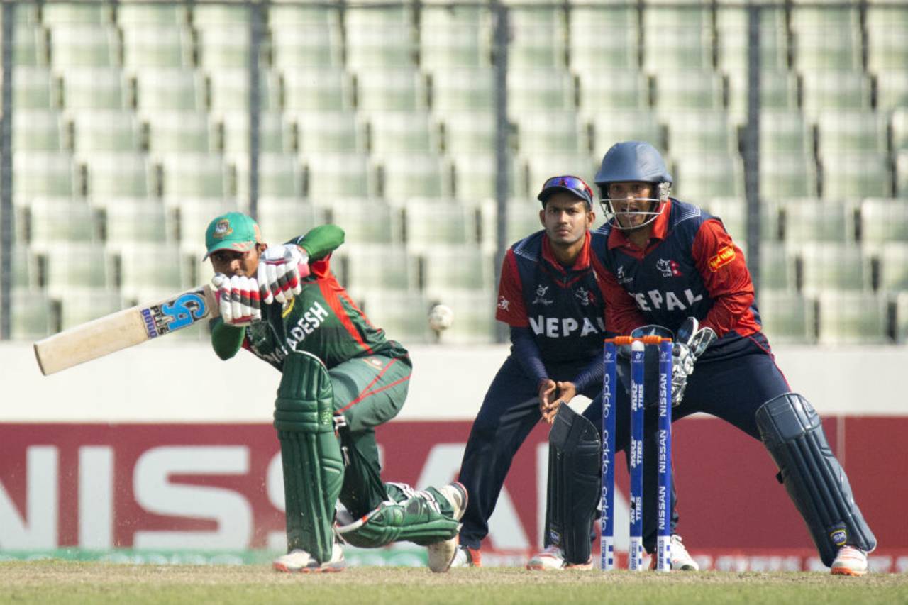 Mehedi Hasan works one on the leg side during his unbeaten 55, Bangladesh Under-19s v Nepal Under-19s, Quarter-final, Under-19 World Cup 2016, Dhaka, February 5, 2016