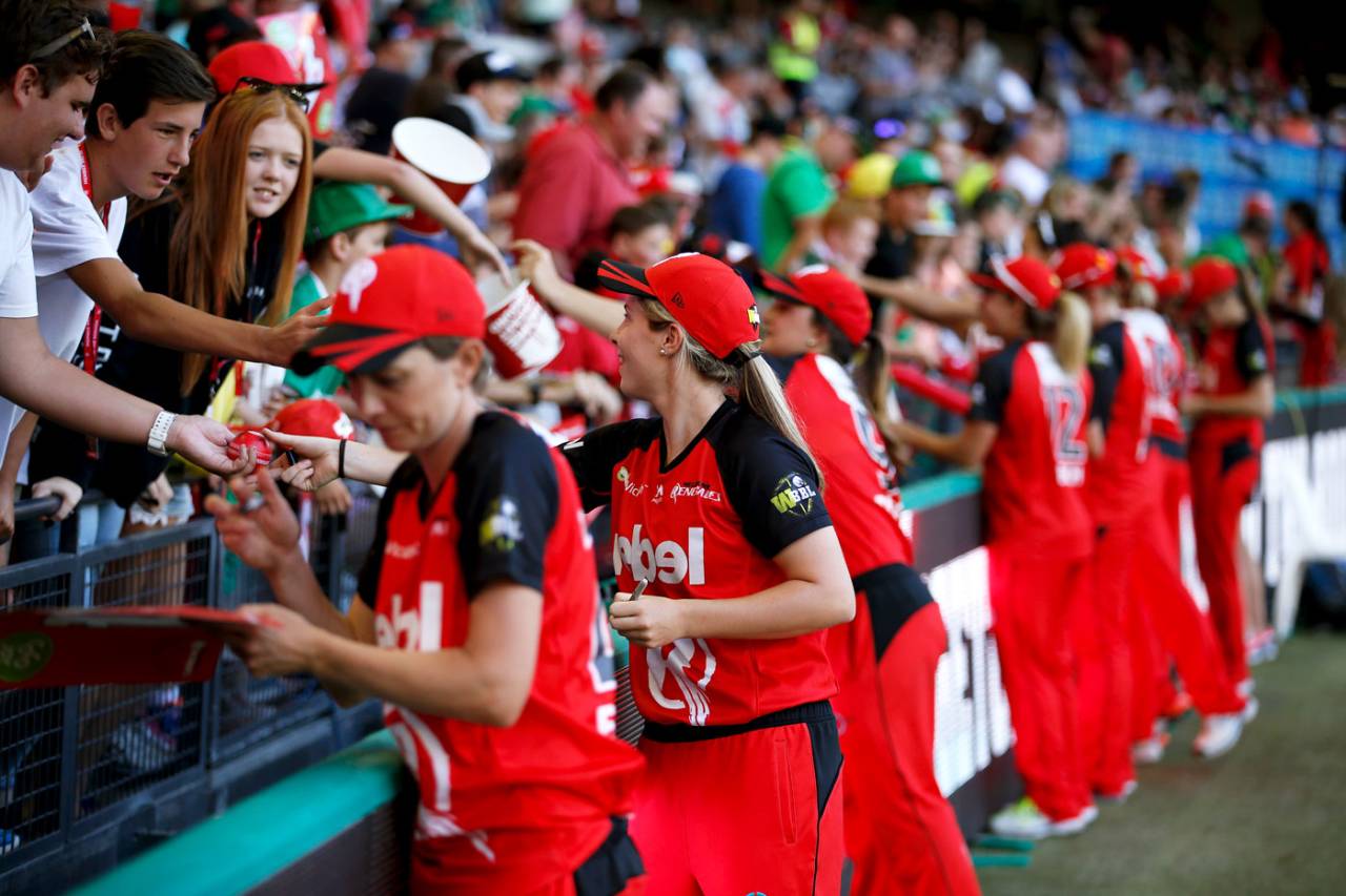 Melbourne Renegades players sign autographs for fans, Melbourne Renegades v Sydney Thunder, Women's Big Bash League, Melbourne, January 9, 2016