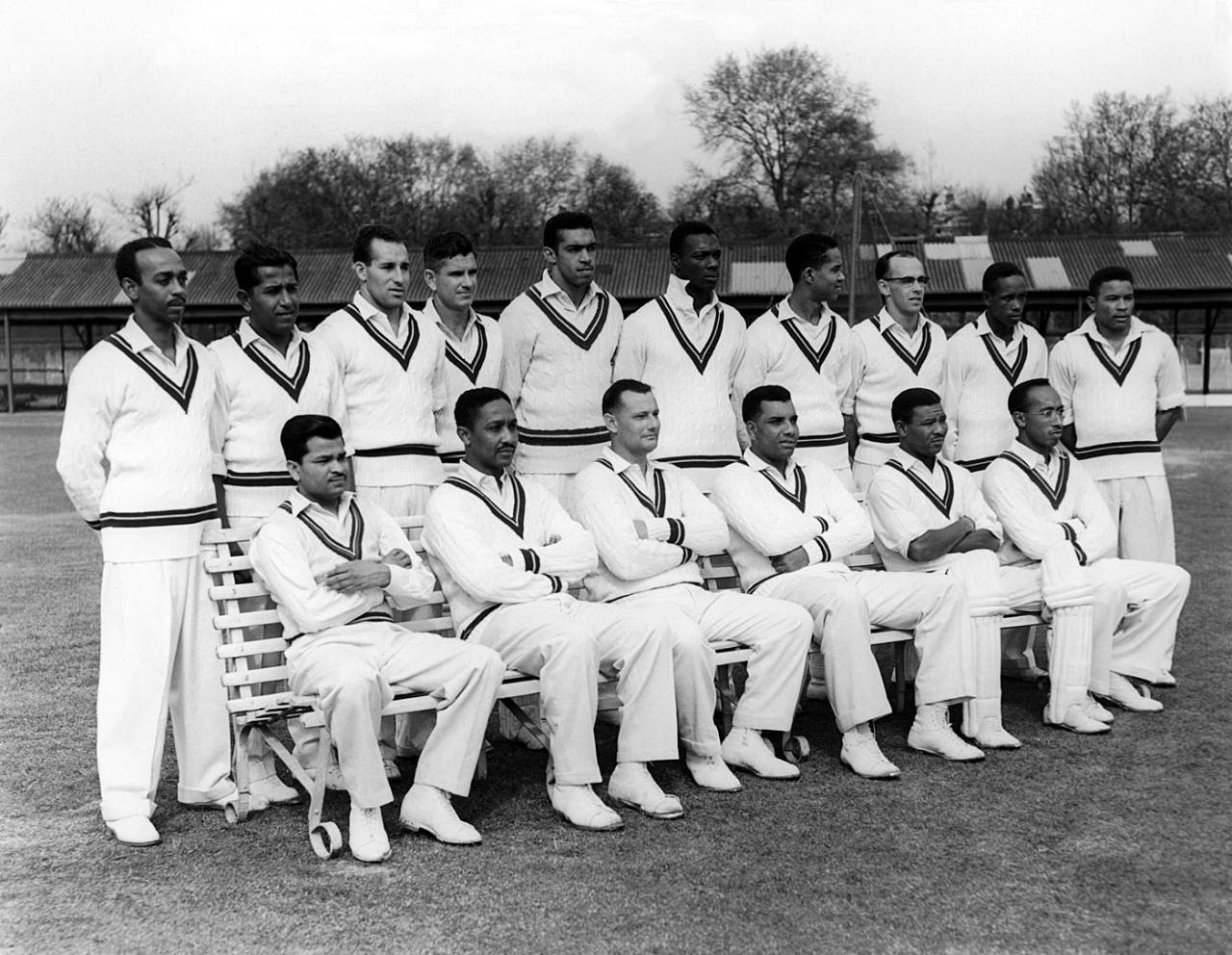 Andy Ganteaume (standing, far left) with the West Indies touring party in England in 1957. He did not play a Test on that trip&nbsp;&nbsp;&bull;&nbsp;&nbsp;PA Photos