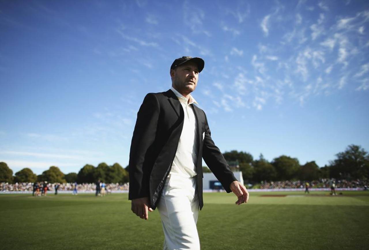 Brendon McCullum walks off after the toss in his final Test, New Zealand v Australia, 2nd Test, Christchurch, 1st day, February 20, 2016