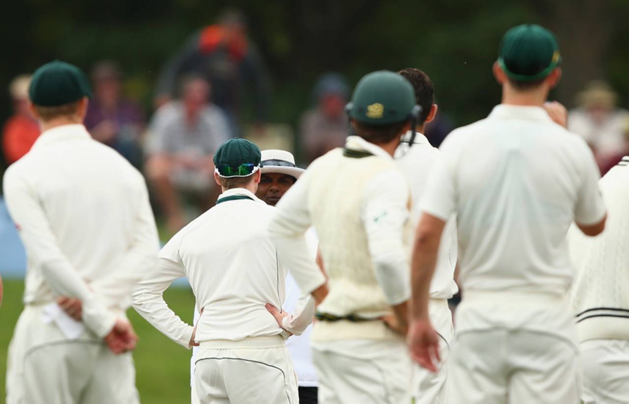 Umpire Ranmore Martinesz was subjected to questioning by the Australians&nbsp;&nbsp;&bull;&nbsp;&nbsp;Getty Images
