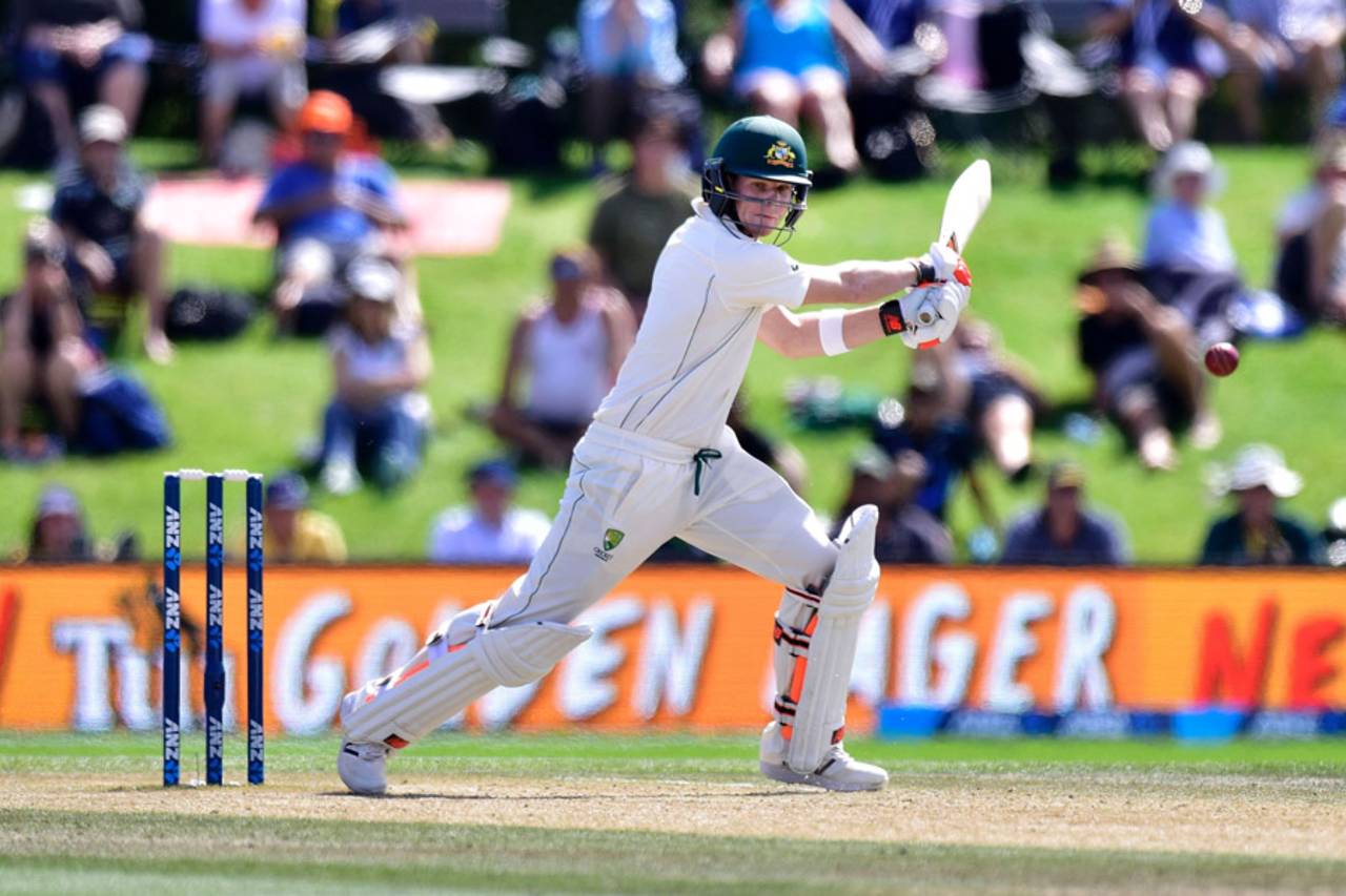 Steven Smith steers the ball through the off side , New Zealand v Australia, 2nd Test, Christchurch, 5th day, February 24, 2016