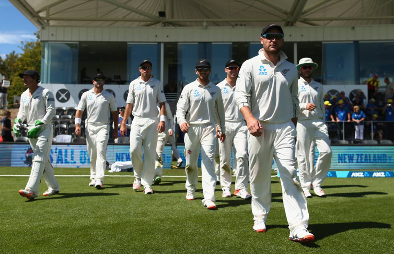Brendon McCullum led his team out for one final day in international cricket, with a steep task ahead&nbsp;&nbsp;&bull;&nbsp;&nbsp;Getty Images