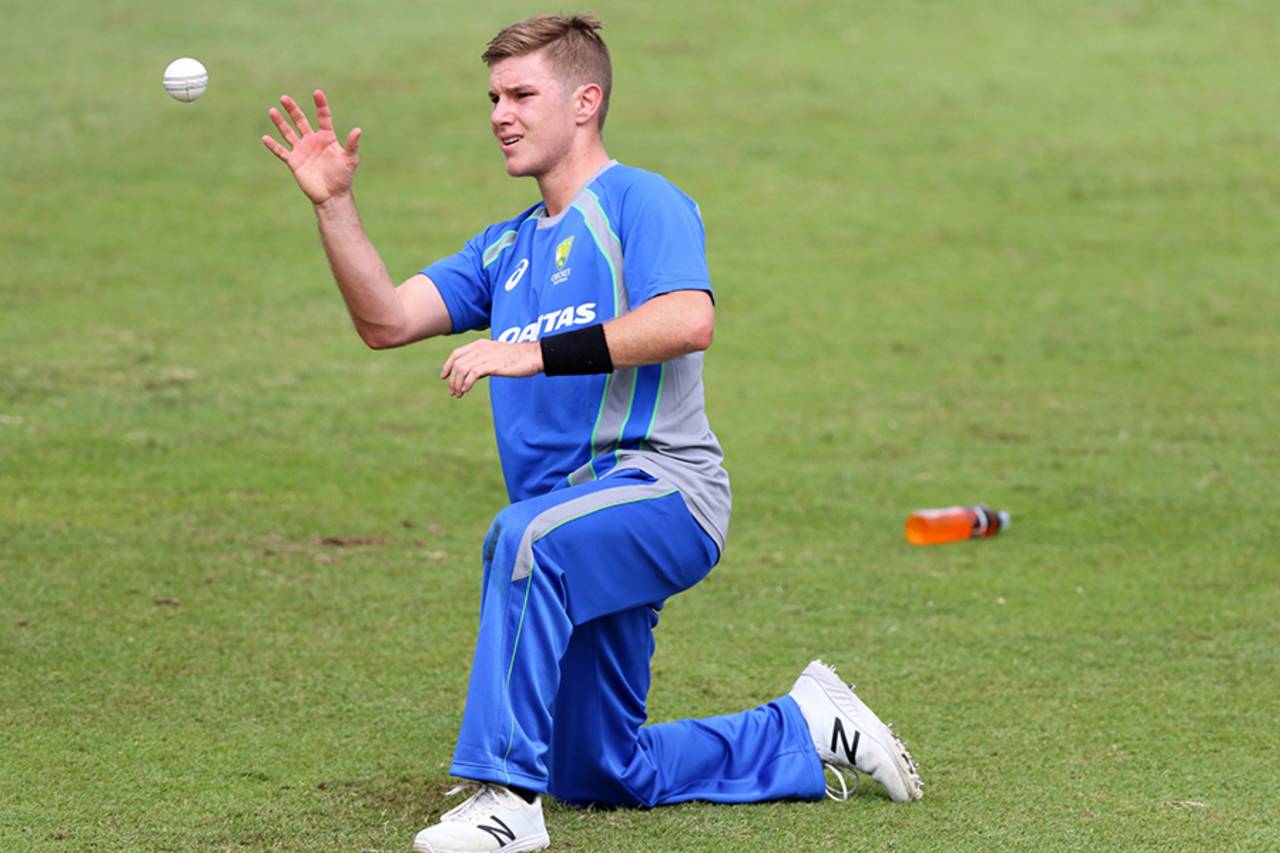 Legspinner Adam Zampa at a fielding drill during a practice session, Durban, March 2, 2016
