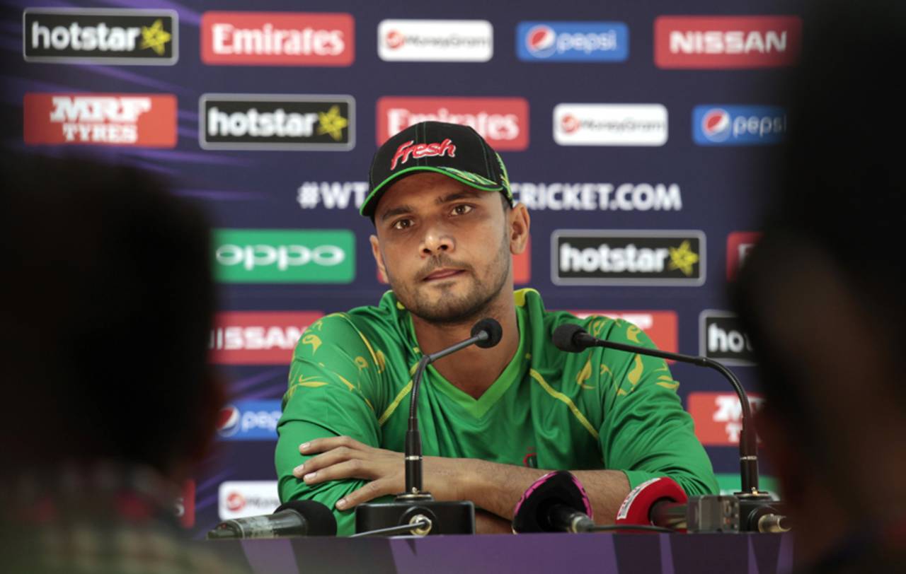 Mashrafe Mortaza is all ears during a press conference, Dharamsala, March 8, 2016