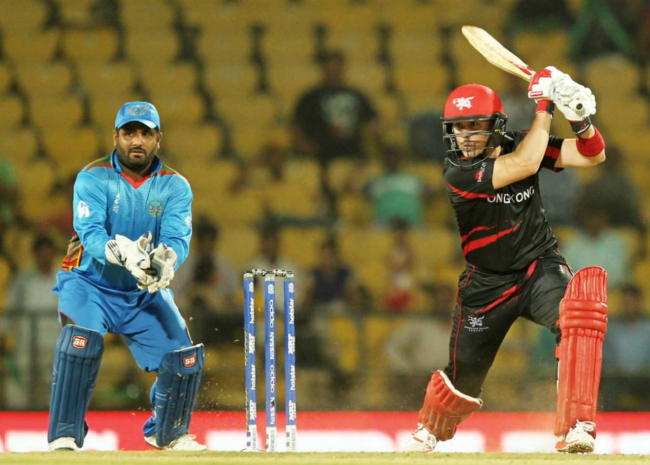 Ryan Campbell punches the ball through cover, Hong Kong v Afghanistan, Group B, World T20, Nagpur, March 10, 2016