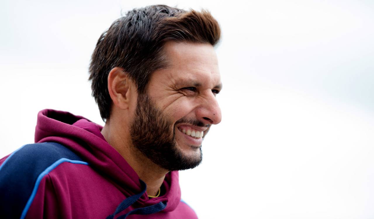 Northamptonshire's Shahid Afridi speaks to the media, Derby, May 14, 2015