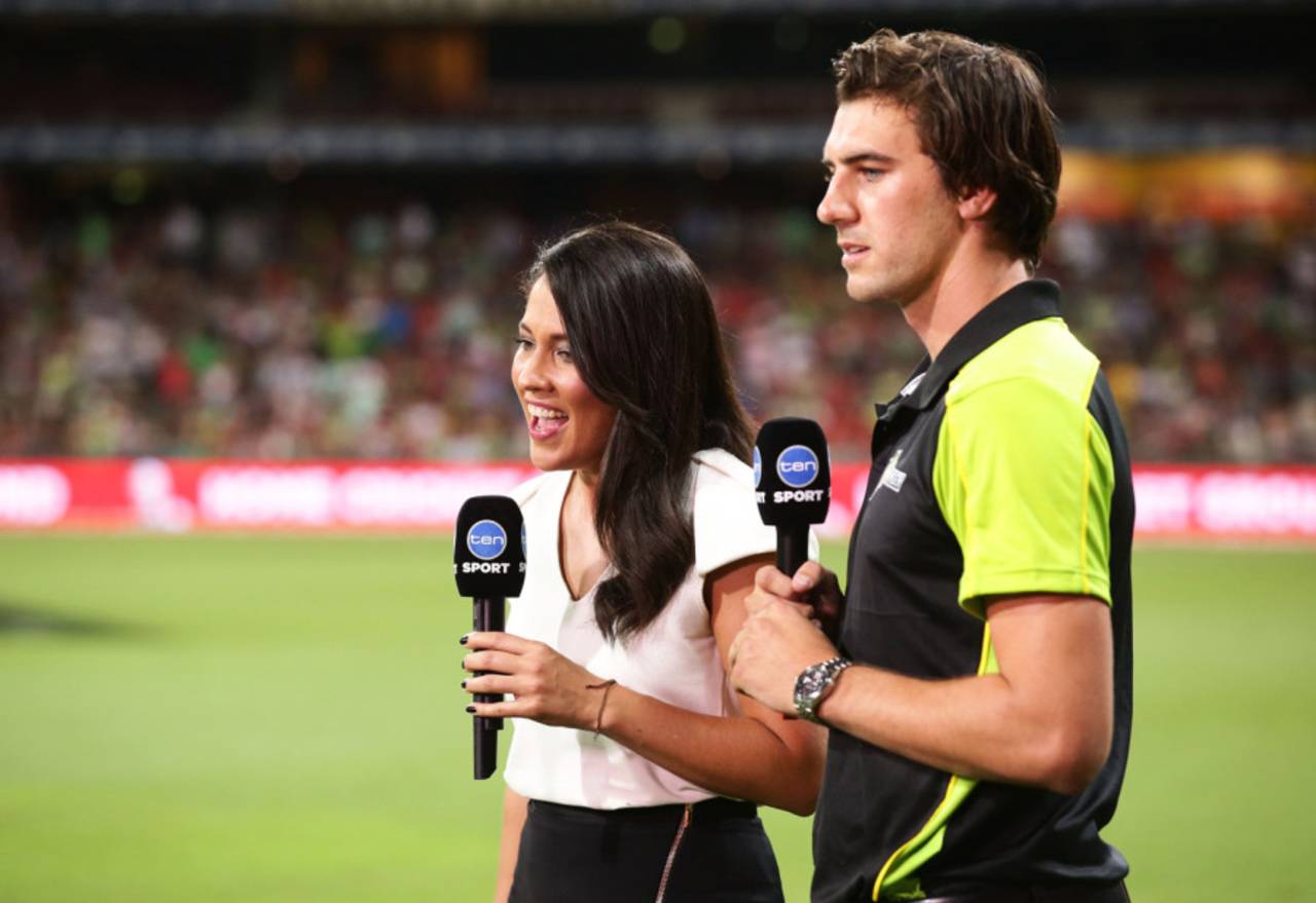 Mel McLaughlin interviews Pat Cummins, Sydney Thunder v Melbourne Renegades, Big Bash League 2015-16, Sydney, January 11, 2016