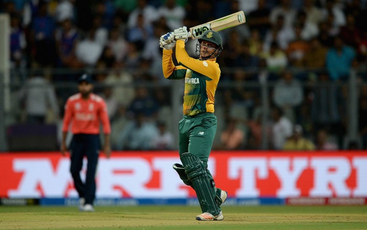 Quinton de Kock plays one into the off side, England v South Africa, World T20 2016, Group 1, Mumbai, March 18, 2016