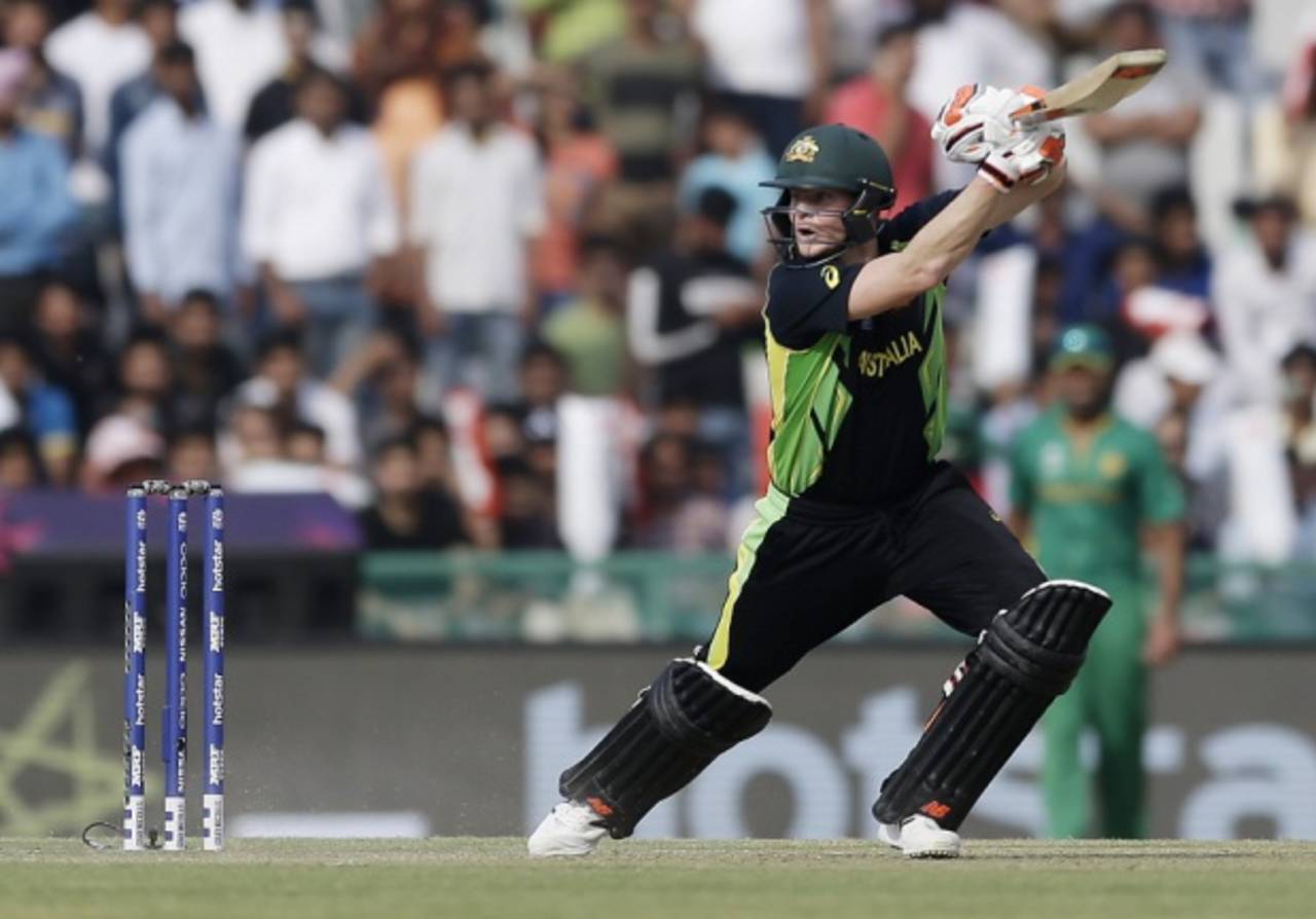 Steven Smith plays a cut, Australia v Pakistan, World T20 2016, Group 2, Mohali, March 25, 2016