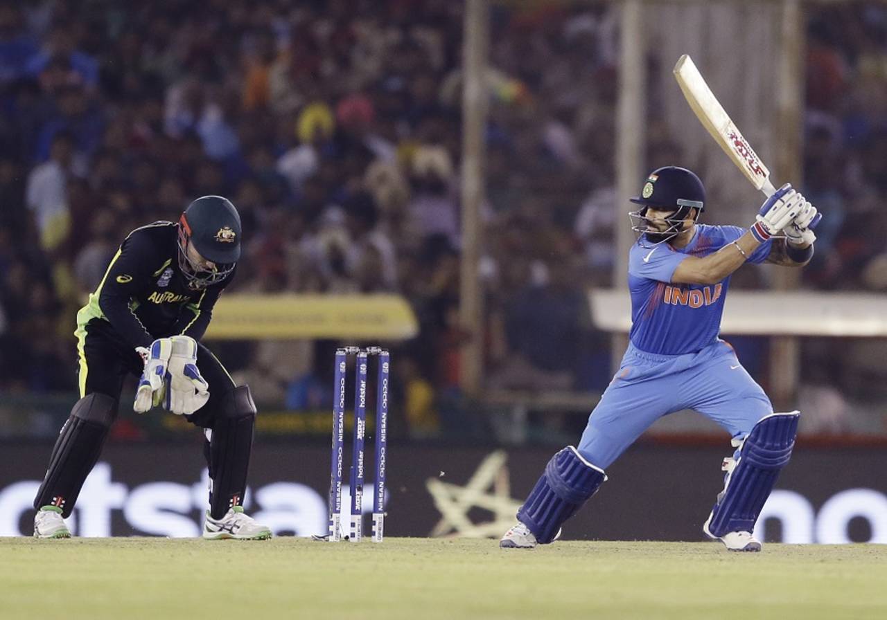 Virat Kohli plays the cut shot, Australia v India, World T20 2016, Group 2, Mohali, March 27, 2016