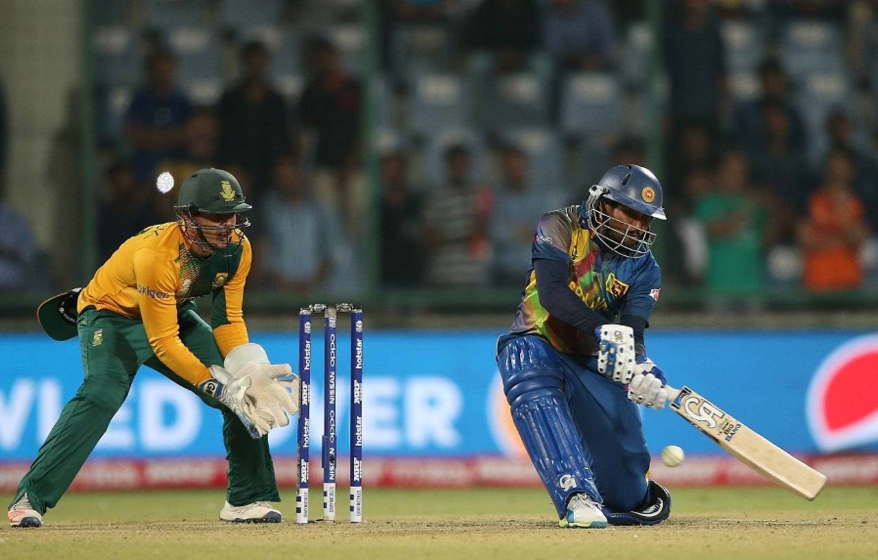 Tillakaratne Dilshan attempts a reverse sweep, South Africa v Sri Lanka, World T20 2016, Group 1, Delhi, March 28, 2016
