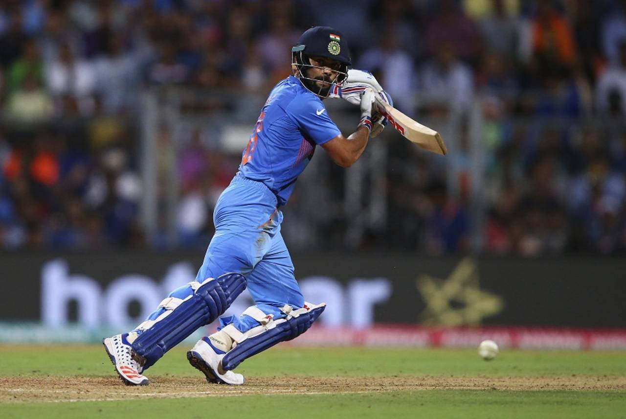 Virat Kohli drives off the back foot, India v West Indies, World T20 2016, semi-final, Mumbai, March 31, 2016
