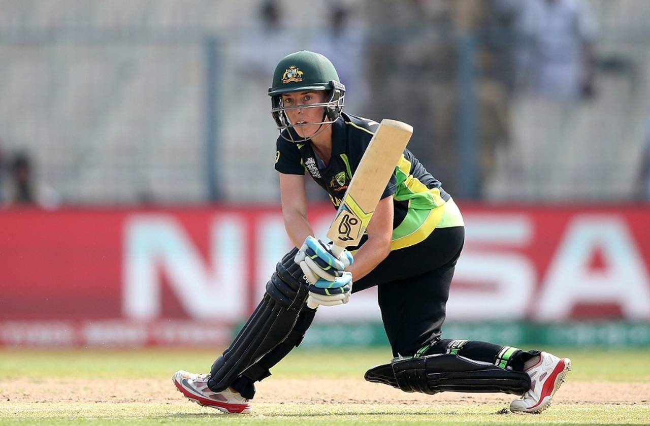 Elyse Villani plays a sweep shot, Australia v West Indies, Women's World T20, final, Kolkata, April 3, 2016