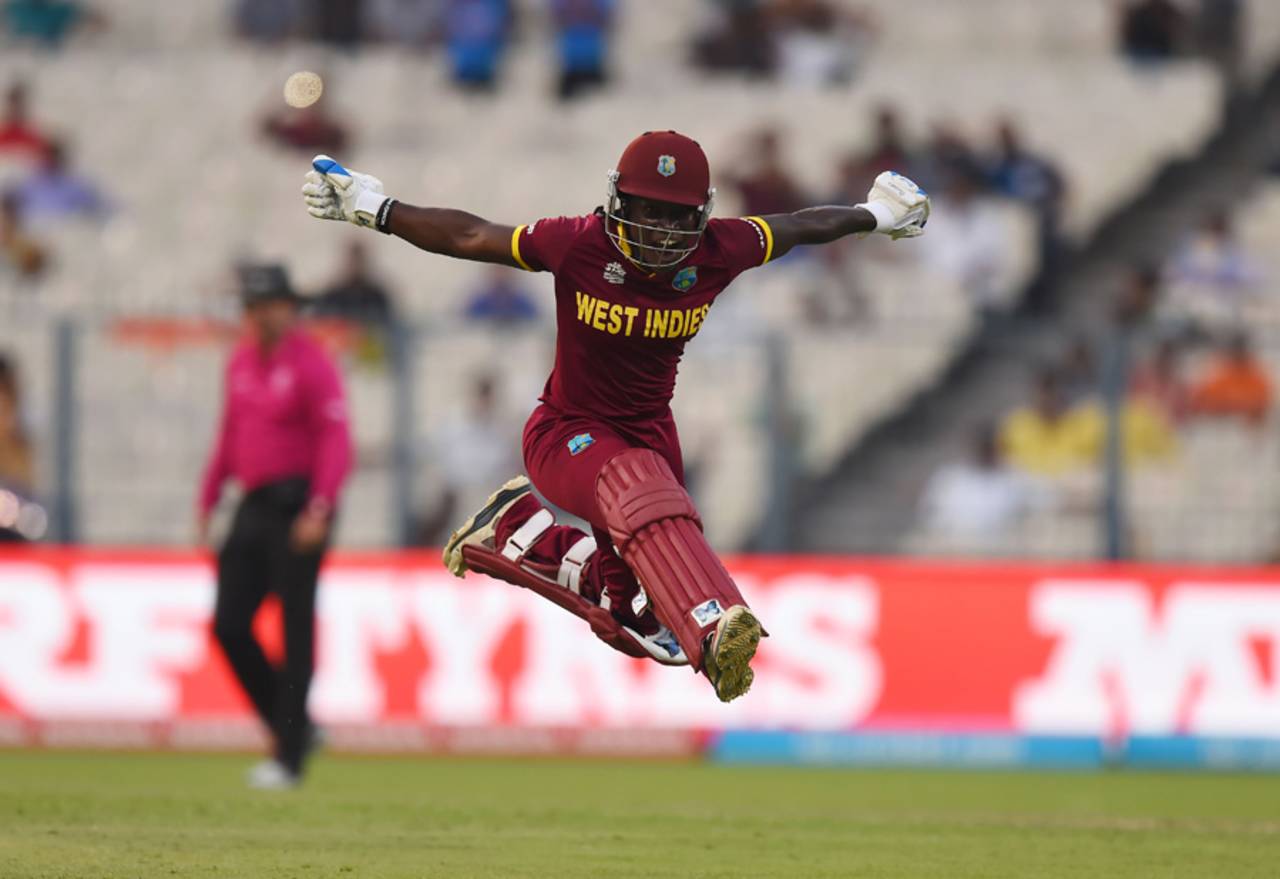 Deandra Dottin leaps for joy after West Indies complete their win, Australia v West Indies, Women's World T20, final, Kolkata, April 3, 2016