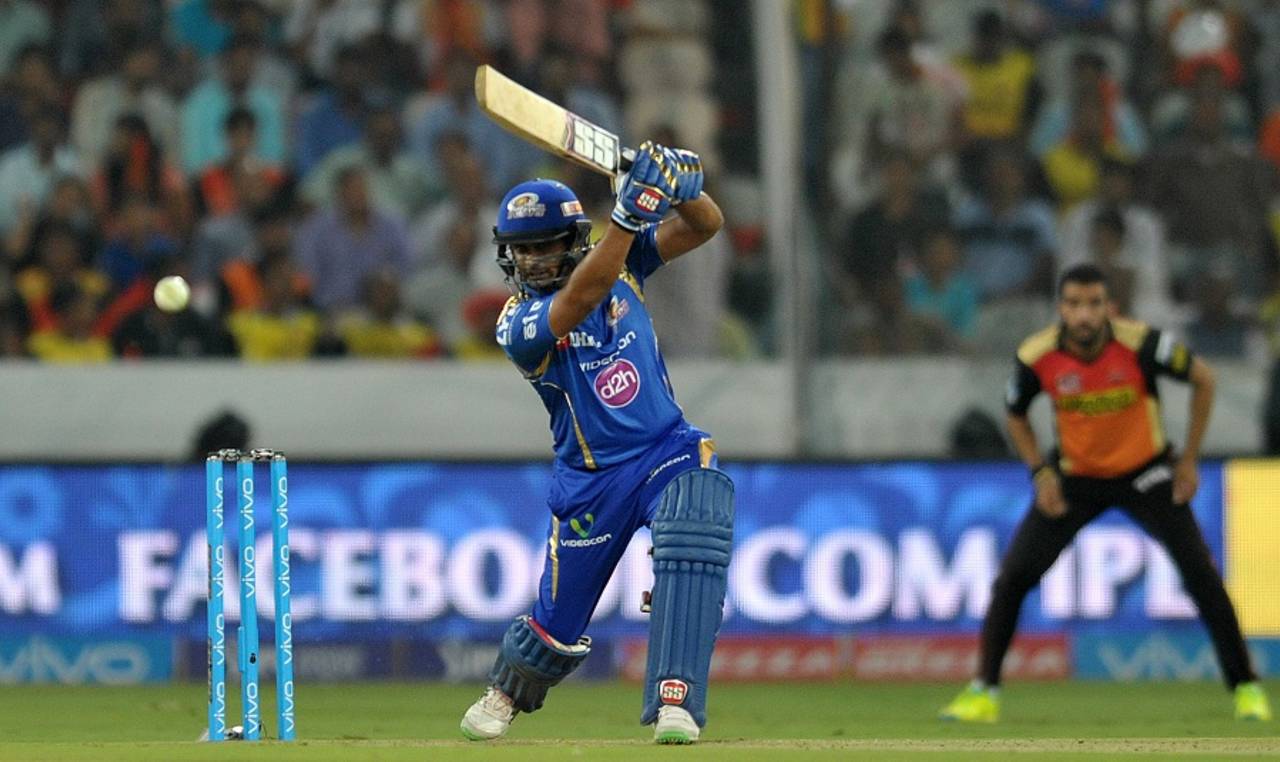 Ambati Rayudu slaps one through the off side, Sunrisers Hyderabad v Mumbai Indians, IPL 2016, Hyderabad, April 18, 2016