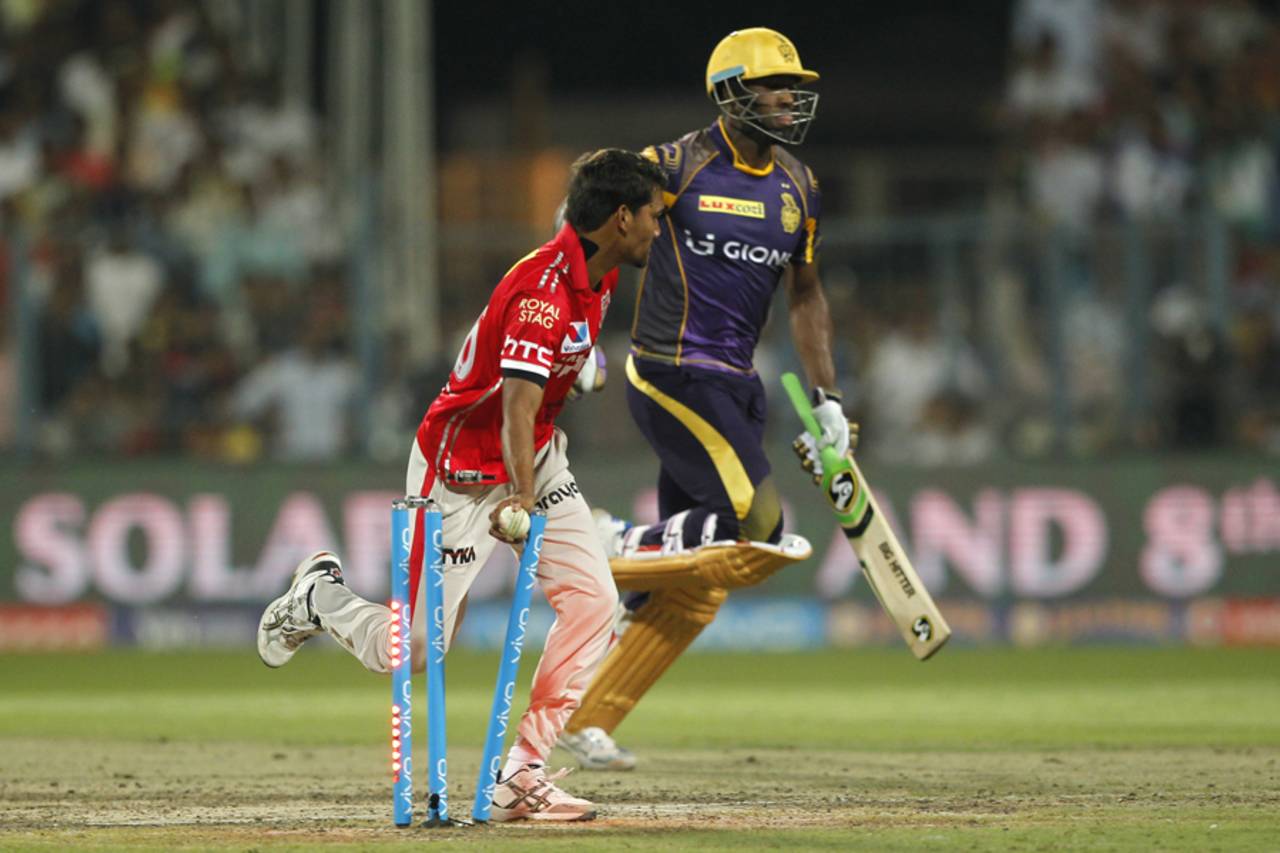 Sandeep Sharma ran out Andre Russell off the final ball of the first innings to conclude a four-run over&nbsp;&nbsp;&bull;&nbsp;&nbsp;BCCI
