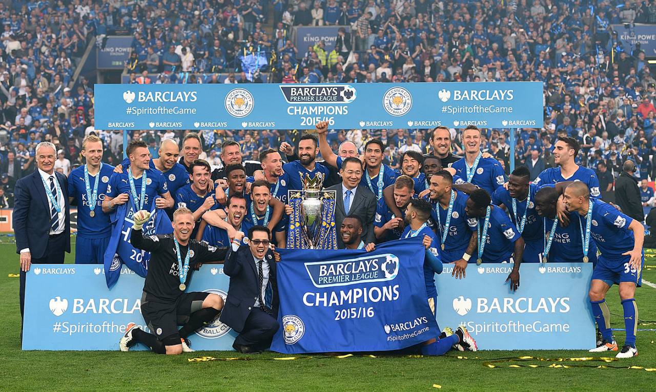 Leicester City celebrate their Premier League triumph, Leicester City v Everton, Barclays Premier League, King Power Stadium, Leicester, May 7, 2016