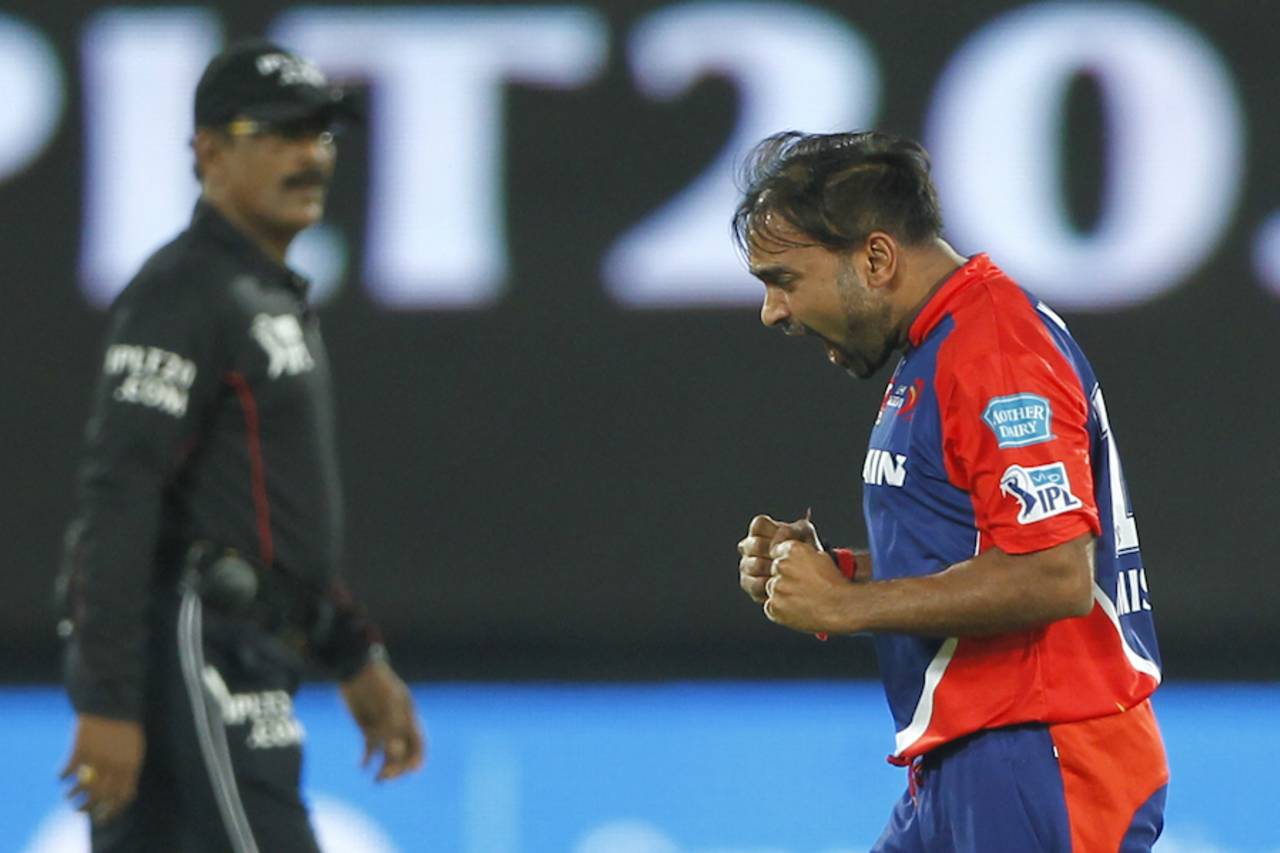 Amit Mishra exults after taking a wicket, Sunrisers Hyderabad v Delhi Daredevils, IPL 2016, Hyderabad, May 12, 2016