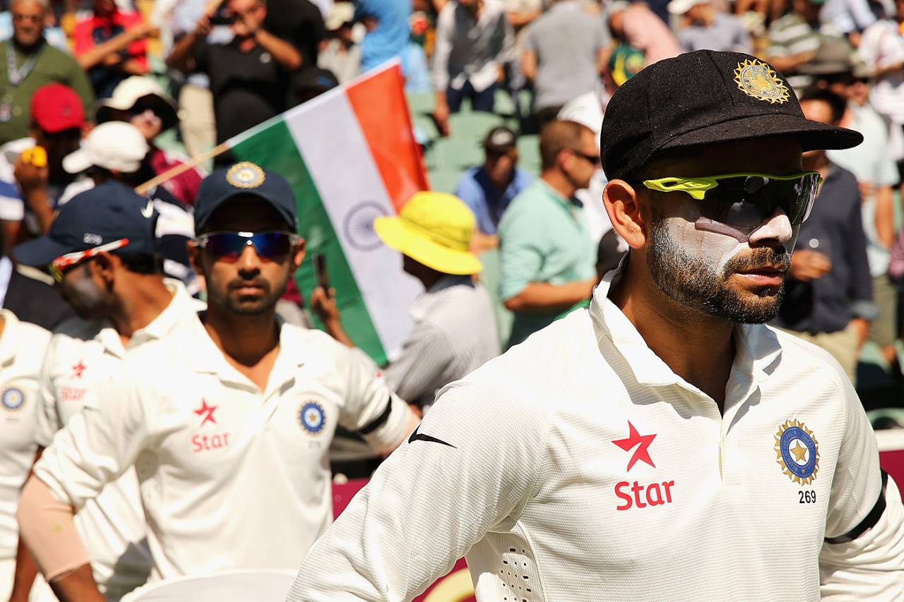 Virat Kohli leads his players out in his first Test as captain, Australia v India, 1st Test, Adelaide, 1st day, December 9, 2014