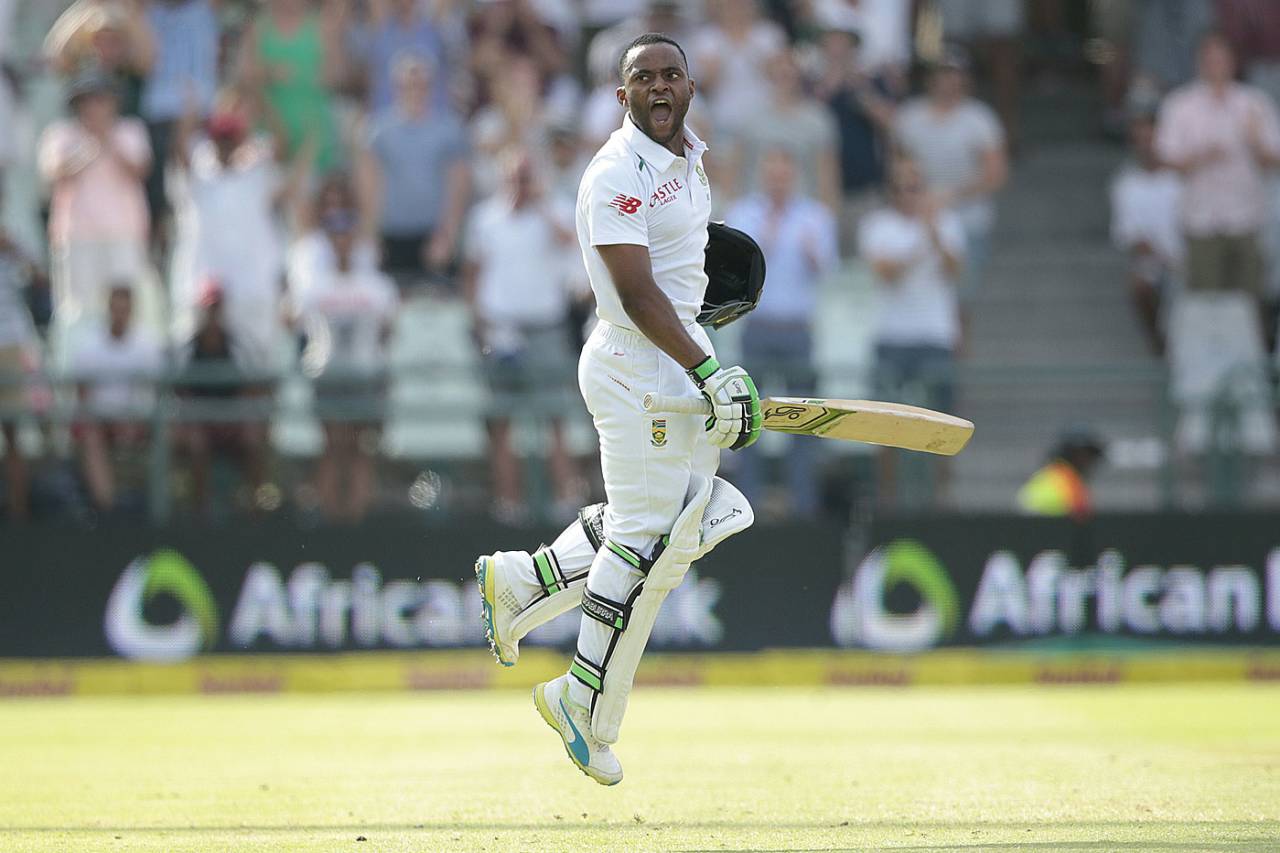 Temba Bavuma celebrates his century at Newlands, the first by a black South African in 226 Tests since readmission&nbsp;&nbsp;&bull;&nbsp;&nbsp;AFP